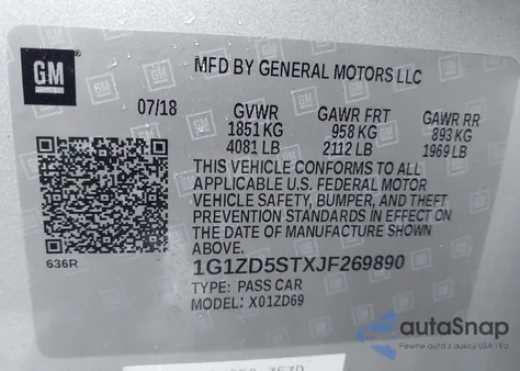 2018 Chevrolet Malibu Lt from USA, damaged, VIN 1G1ZD5STXJF269890